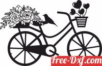 download Bicycle with flower and hearts clipart free ready for cut