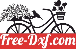 Bicycle with flower and hearts clipart