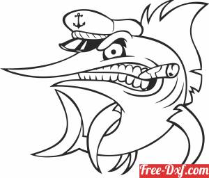 download cartoon swordfish with captain hat free ready for cut