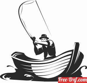 download Fisherman fishing in boat clipart free ready for cut