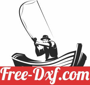 Fisherman fishing in boat clipart