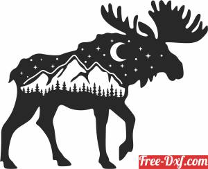 download moose silhoutte with mountain sceen free ready for cut