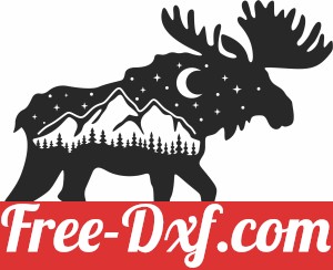moose silhoutte with mountain sceen