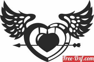 download valentines Day Heart with wings and arrow free ready for cut