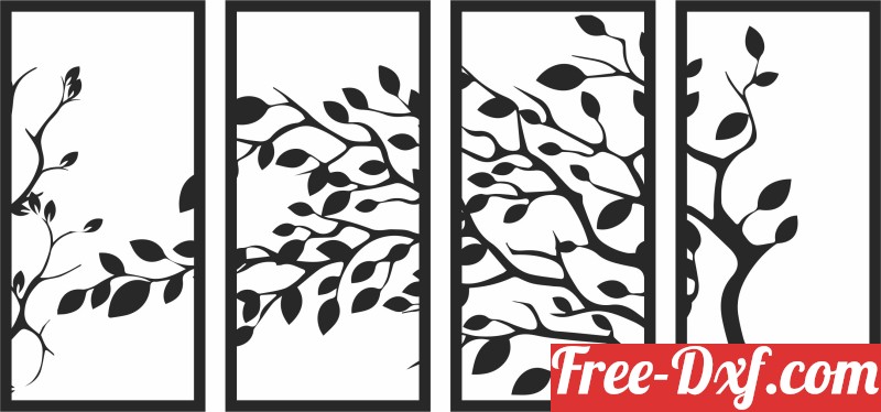 Download tree 4 panels wall art tor0H High quality free Dxf files