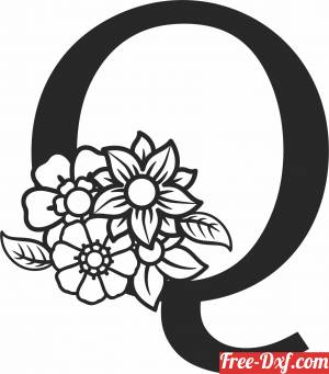 download Monogram Letter Q with flowers free ready for cut