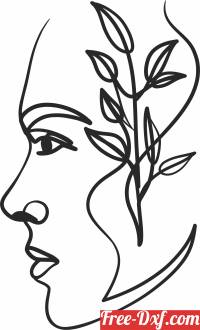 download one Line Drawing woman with flower free ready for cut