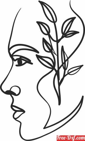 download one Line Drawing woman with flower free ready for cut