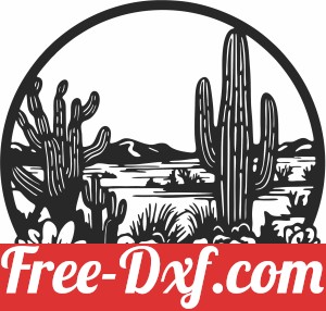 desert landscape with cactus sign