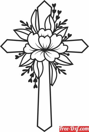 download Cross with flower wall sign free ready for cut