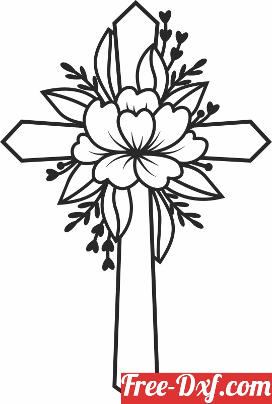 Download Cross with flower wall sign unJqC High quality free Dxf