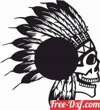 download Indian Apache Skull vinyl clock free ready for cut