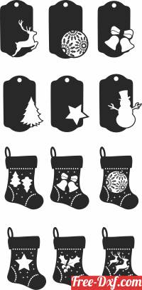 download Set Of Decorative Christmas Socks ornaments free ready for cut