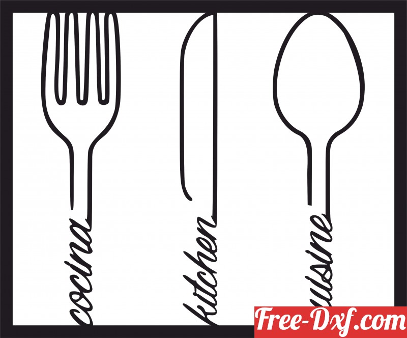 Download Kitchen Sign Knife Fork and Spoon dxf vtsMi High quality