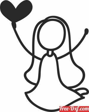 download Stick figure girl with heart free ready for cut