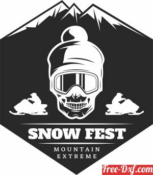 download Snowboarding Skull Mountains Logo free ready for cut