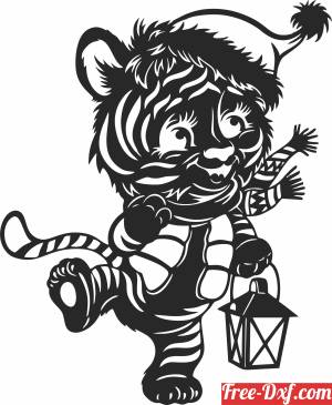 download Cute Tiger with lamp clipart free ready for cut