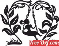 download girl on swing silhouette floral art free ready for cut