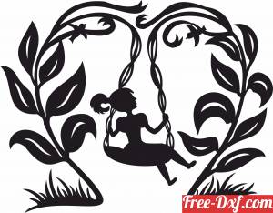 download girl on swing silhouette floral art free ready for cut