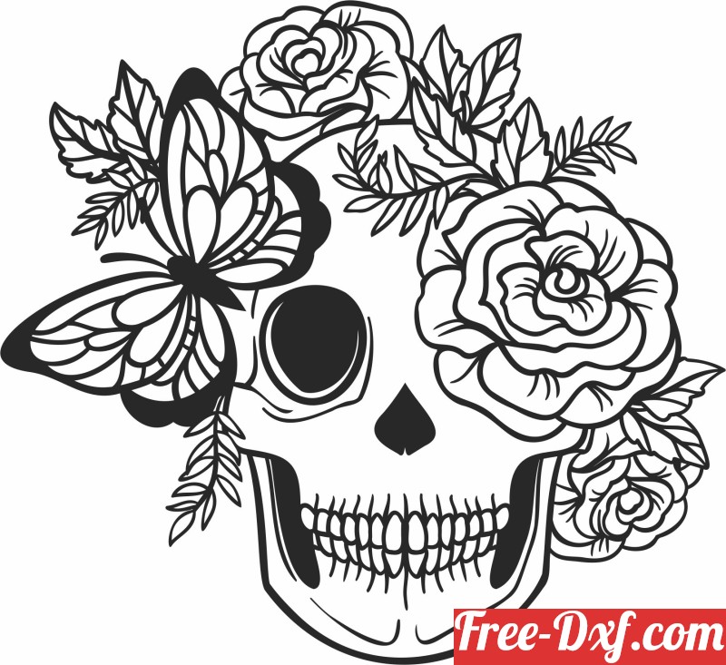 Download skull with flower and butterfly yE3eG High quality free