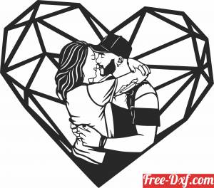 download heart couple Kissing wall decor free ready for cut